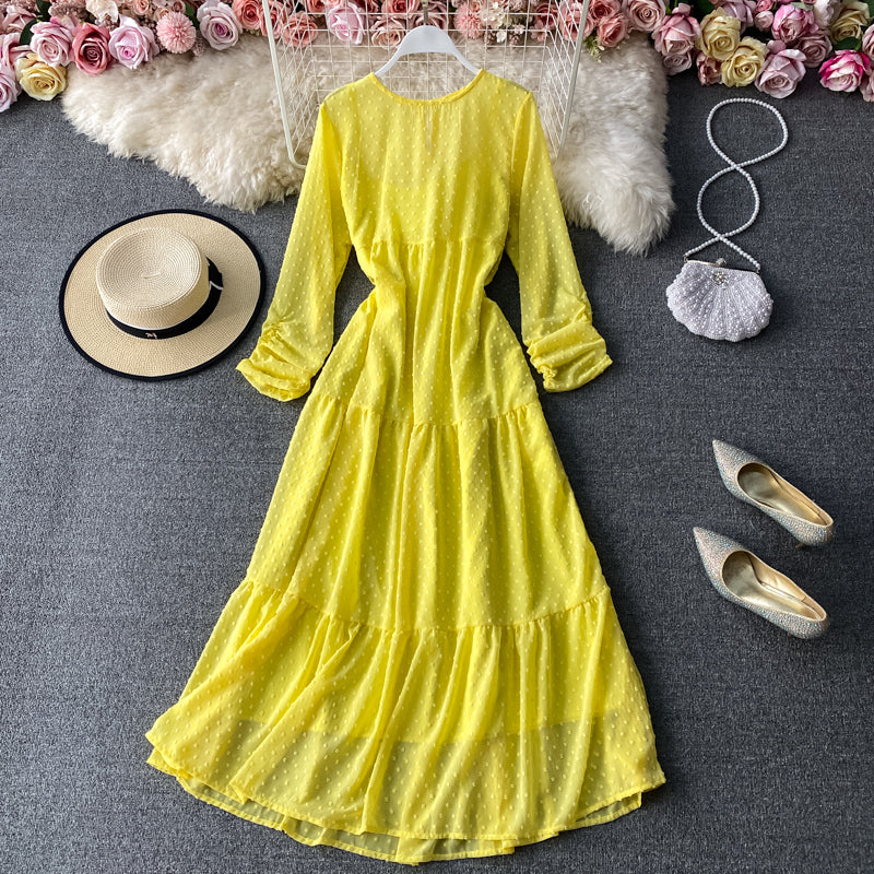 Narrow waist chiffon dress with long sleeves  3029
