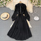 Bubble sleeve waist closing thin Ruffle Pleated Dress  3386