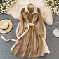 Lapel waistband shows thin temperament corduroy dress  3389