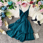 Lotusblatt-Swing-Kleid mit offenem Rücken und überkreuztem Hosenträgerrock, Taillenverschluss 2946