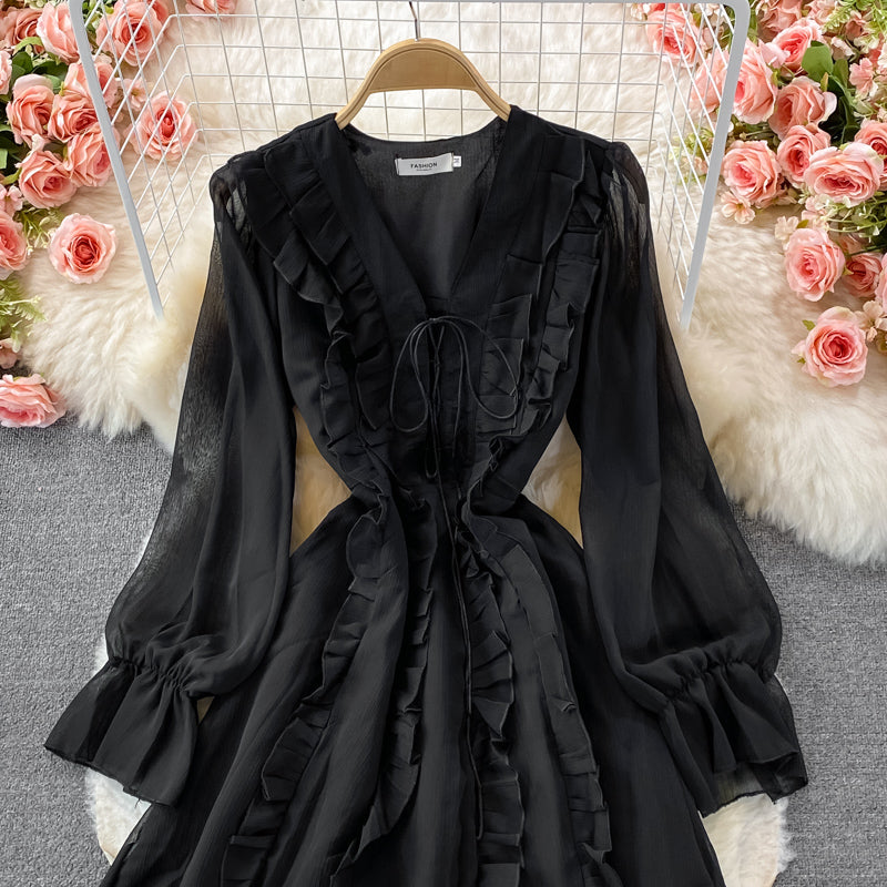 Long Sleeve Ruffle V-neck dress  3079