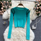 Strickbluse Damen Nischendesign ausgehöhlt farblich passend lange Ärmel 1588