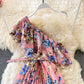 Ruffle waist Pleated Chiffon Floral Dress  2972