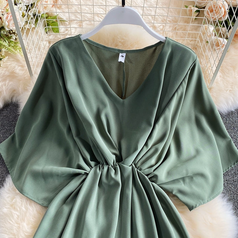 Versatile solid short skirt age reducing waist dress  3188