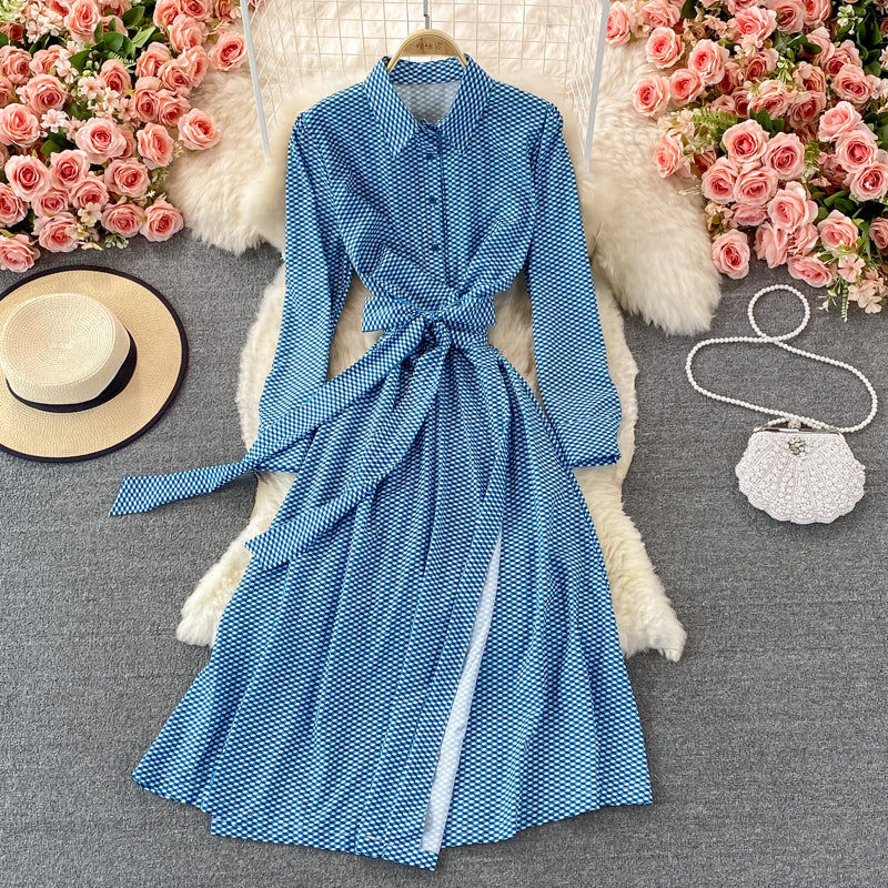 French Plaid Lapel dress  3374