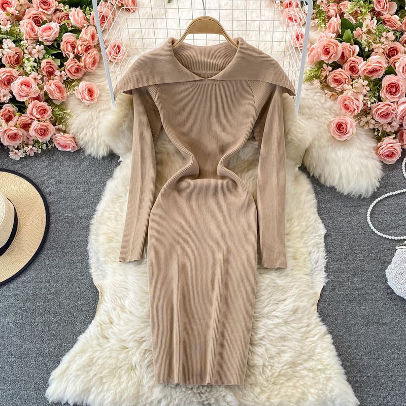 Age reducing sweet baby collar tight elastic knitted dress  2914