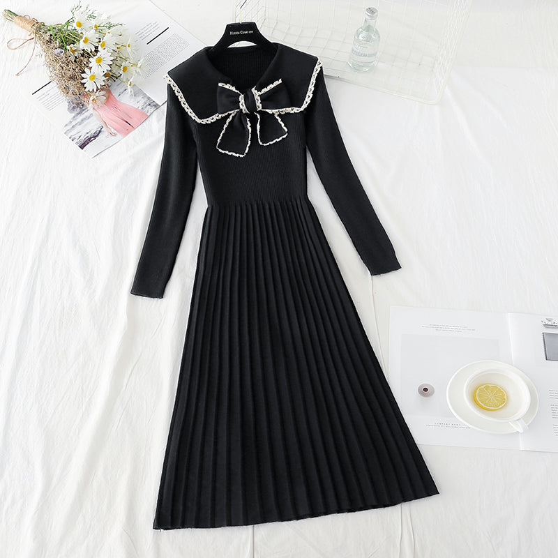 Hepburn style long pleated bottom temperament slim fit inner skirt  2306