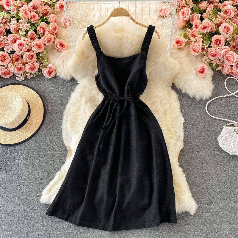 Gentle wind closing waist thin corduroy dress  3234