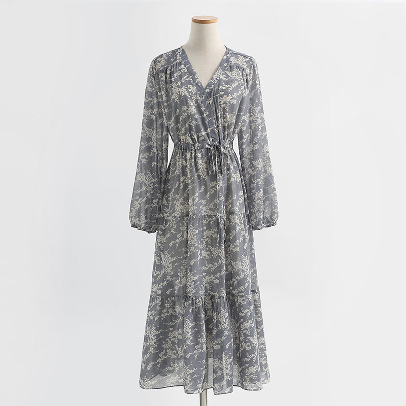 Long sleeved Chiffon floral skirt, thin during tea break  2131
