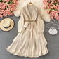 Design sense: small crowd, narrow waist, thin suit collar, Pleated Dress  3371