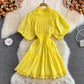 French court lantern sleeve design lace stitching stand collar dress  3377