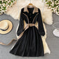 Lapel waistband shows thin temperament corduroy dress  3389