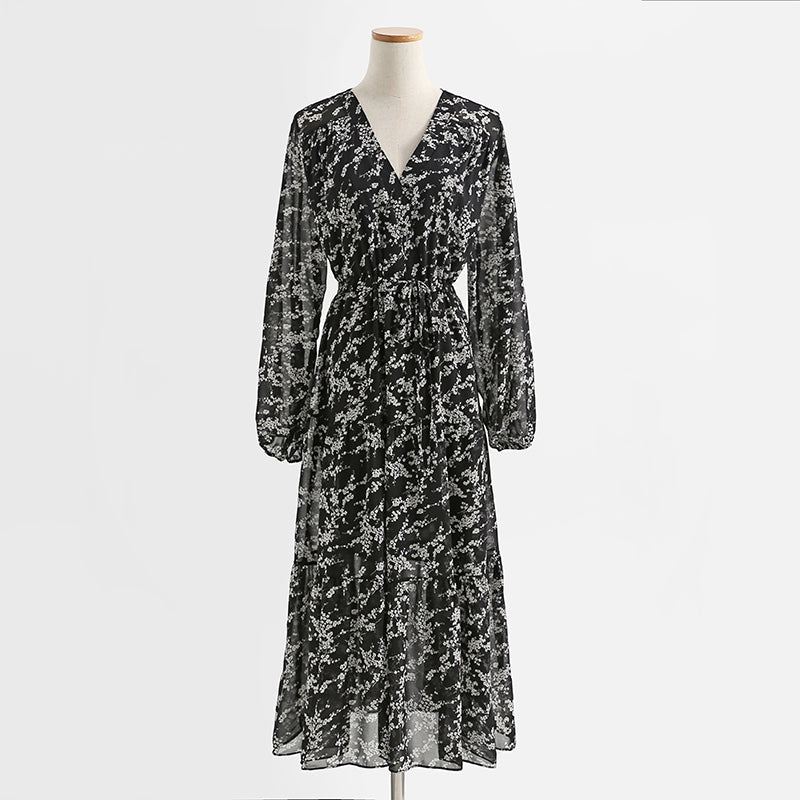 Long sleeved Chiffon floral skirt, thin during tea break  2131