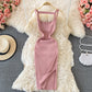 French Open Back suspender knitted dress  3333