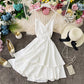 Lotusblatt-Swing-Kleid mit offenem Rücken und überkreuztem Hosenträgerrock, Taillenverschluss 2946