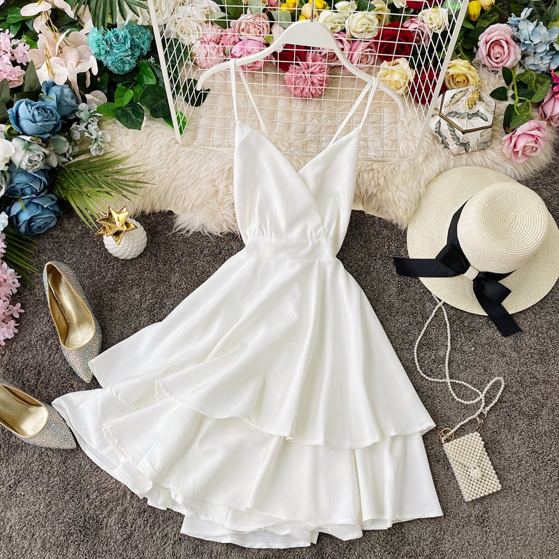 Lotusblatt-Swing-Kleid mit offenem Rücken und überkreuztem Hosenträgerrock, Taillenverschluss 2946