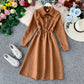 French retro super fairy waist skirt core velvet shirt dress  3401