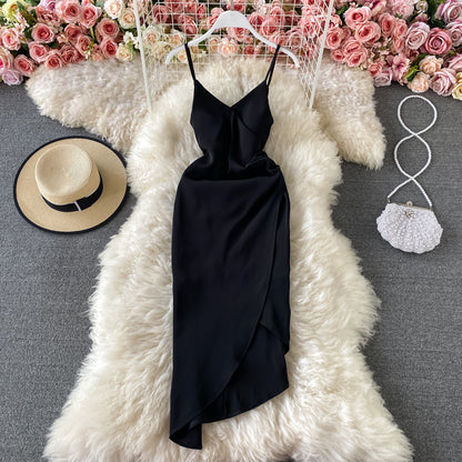 Celebrity sexy V-neck irregular suspender dress with bra  3434