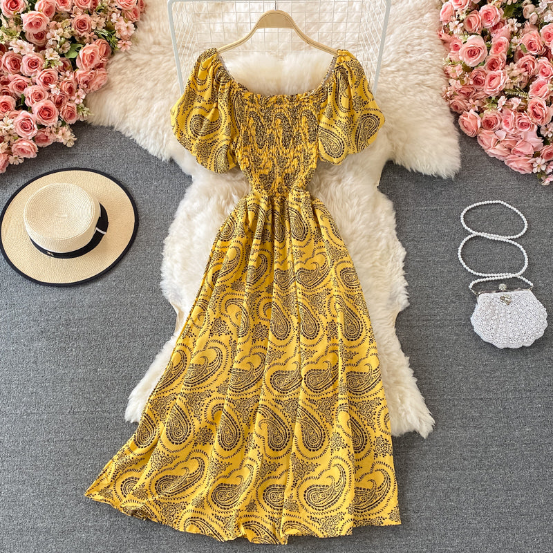 Slim square neck bubble sleeve dress  3061