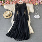 Hollow lace stitched pleated long skirt  3303