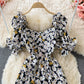 Narrow waist, thin bubble sleeve, first love, gentle wind, long skirt  3344