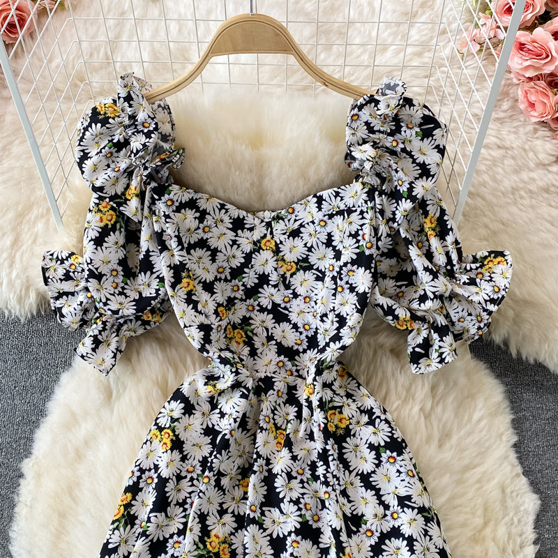 Narrow waist, thin bubble sleeve, first love, gentle wind, long skirt  3344