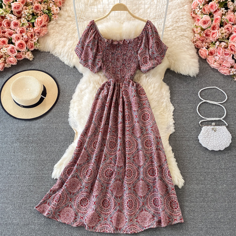 Slim square neck bubble sleeve dress  3061