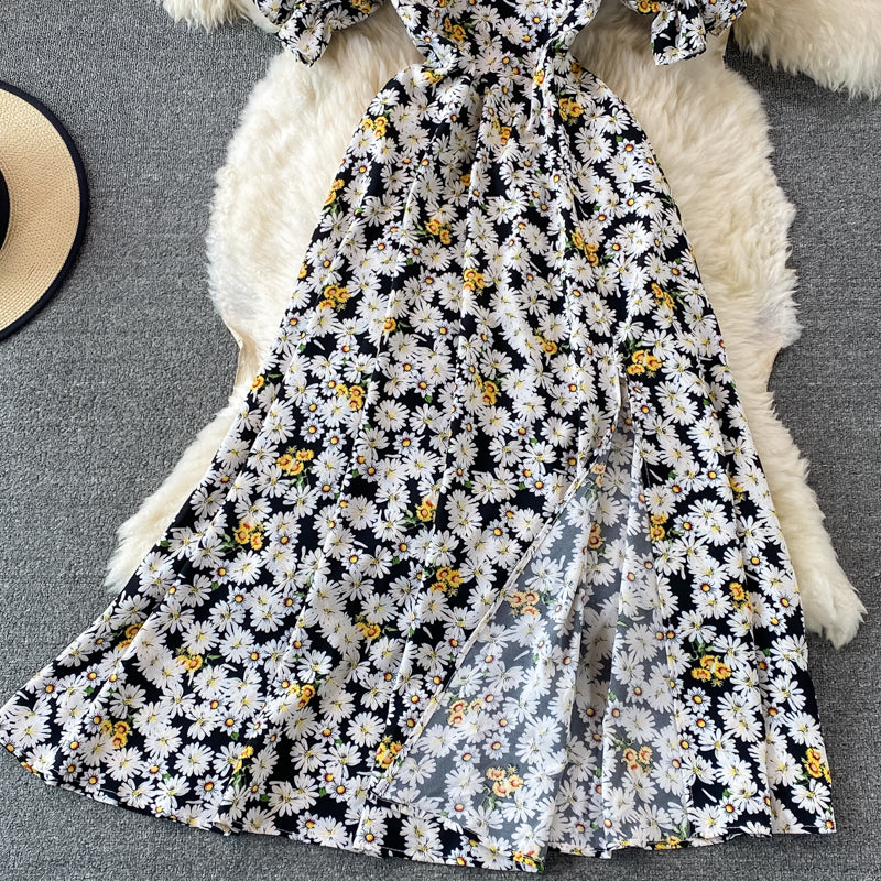 Narrow waist, thin bubble sleeve, first love, gentle wind, long skirt  3344