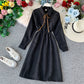 French retro super fairy waist skirt core velvet shirt dress  3401