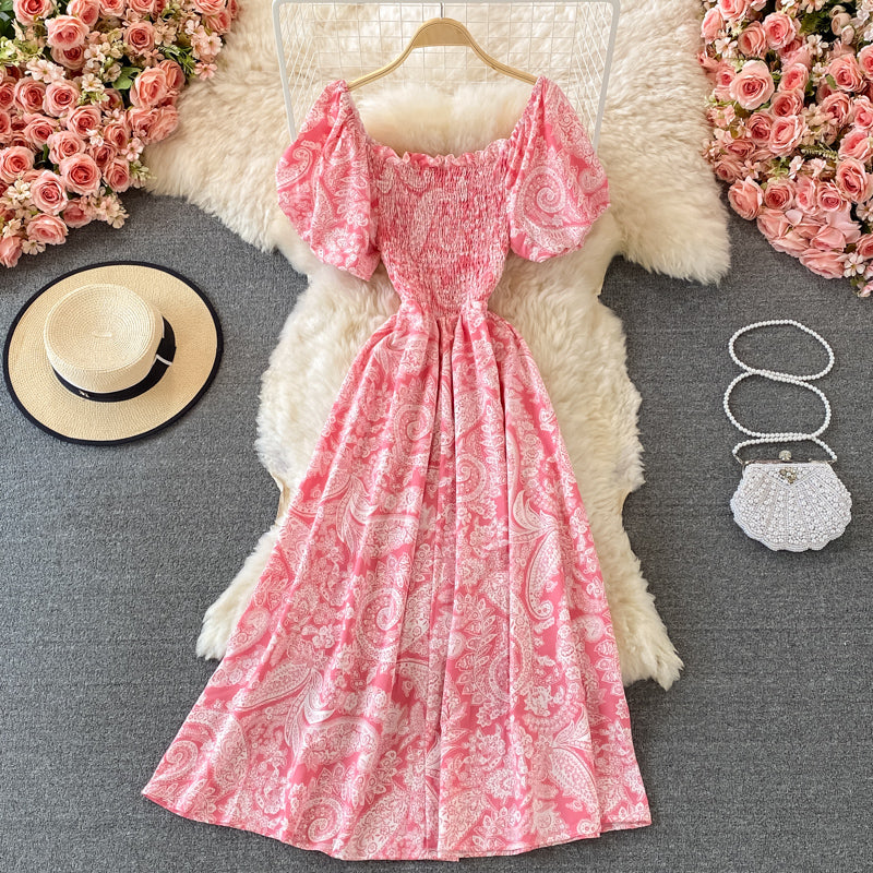 Slim square neck bubble sleeve dress  3061