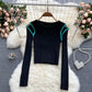 Strickbluse Damen Nischendesign ausgehöhlt farblich passend lange Ärmel 1588