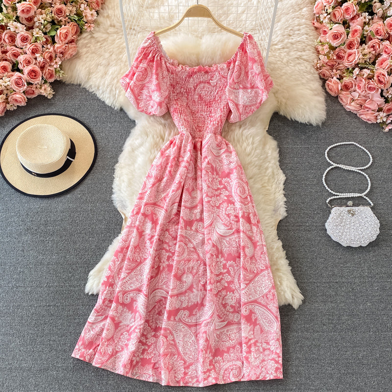 Slim square neck bubble sleeve dress  3061