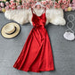 Open back strap waist V-neck suspender dress  3171