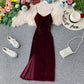 Sexy velvet dress women's slim V-neck suspender skirt  2713