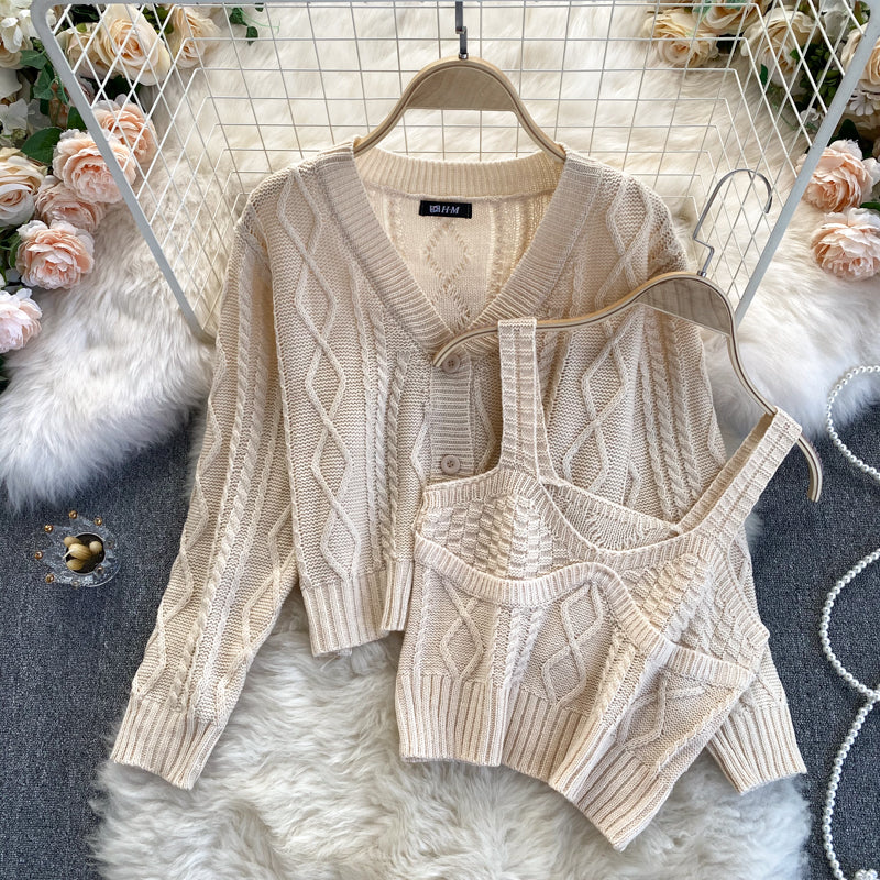 Short cardigan coat women's knitted top two piece suit  1576