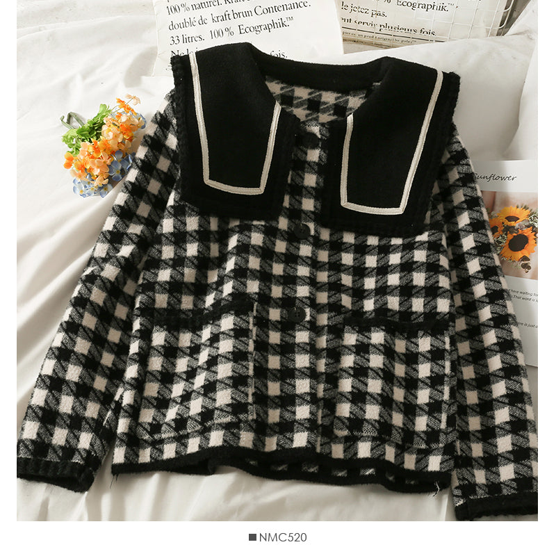 Manteau ample à simple boutonnage avec col de poupée et surpiqûres contrastées 2126