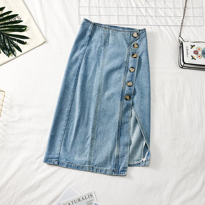 High waist one step medium length skirt cowboy skirt with irregular split  2651
