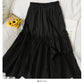 French irregular auricle edge stitching medium length A-line skirt  2590