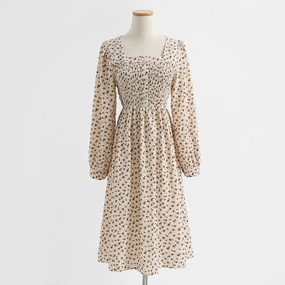 New dress long sleeve age reducing temperament floral skirt  2266