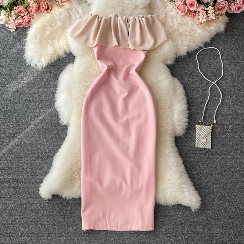 Temperamentvolles, schulterfreies, trägerloses Hüftwickelkleid 3204