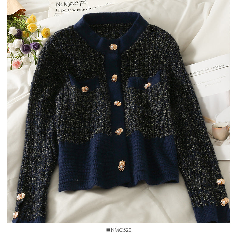 Pull femme col rond cardigan simple boutonnage coupe slim 1827