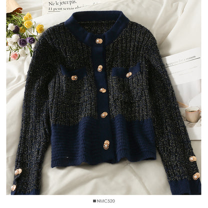 Pull femme col rond cardigan simple boutonnage coupe slim 1827