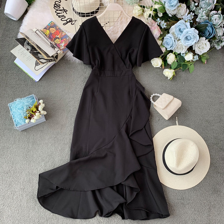 Ruffle front short back irregular middle skirt irregular dress  3400