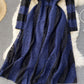 Blue lace long sleeve dress A line dress  1301