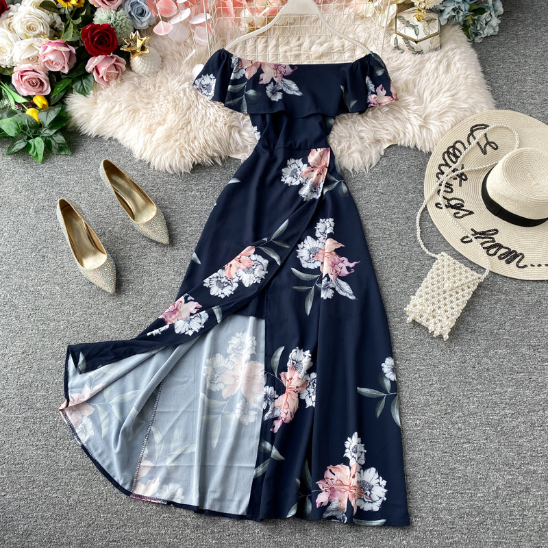 Ruffle Dress seaside holiday off shoulder  3134