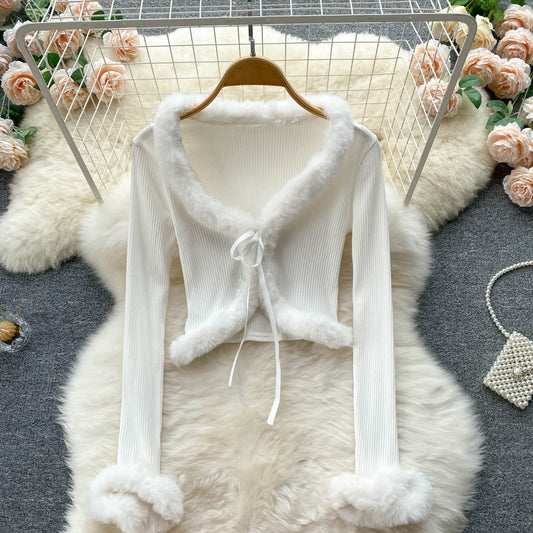 Haut cardigan court à lacets coupe slim 1626