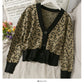 Korean retro color matching leopard three button cardigan women's sweater  1947