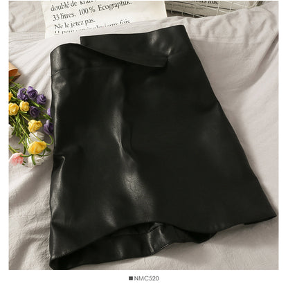 High waist slim wrap hip small leather skirt irregular solid color versatile skirt  2670