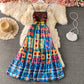 Printed ethnic embroidery suspender dress  3439