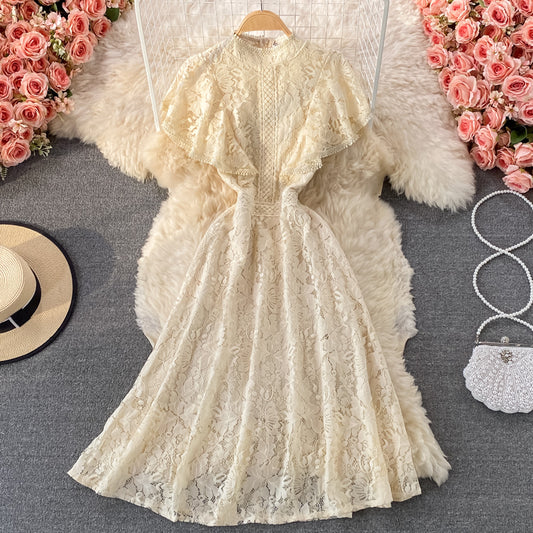 French slim temperament slim stand collar lace dress  3340